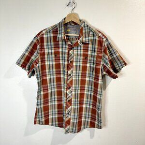 Eddie Bauer Shirt Mens Size Large L Rip Stop Plaid Hiking Outdoor Button Front